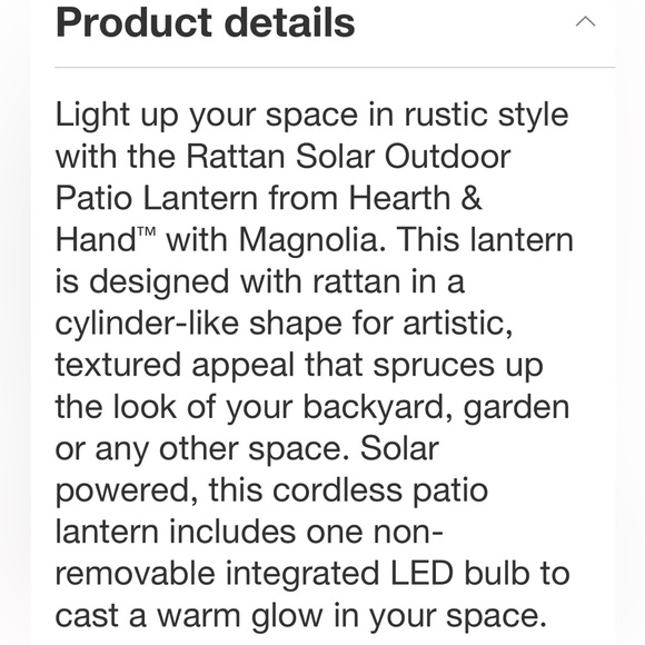 HEARTH & HAND NWT rattan solar outdoor patio lantern -18” -large - Picture 7 of 9